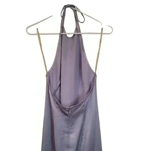 BCBG MAXAZRIA Women's Lavender Acrylic/Poly Satin Long Halter Spaghetti Strap Dr - Picture 6 of 9
